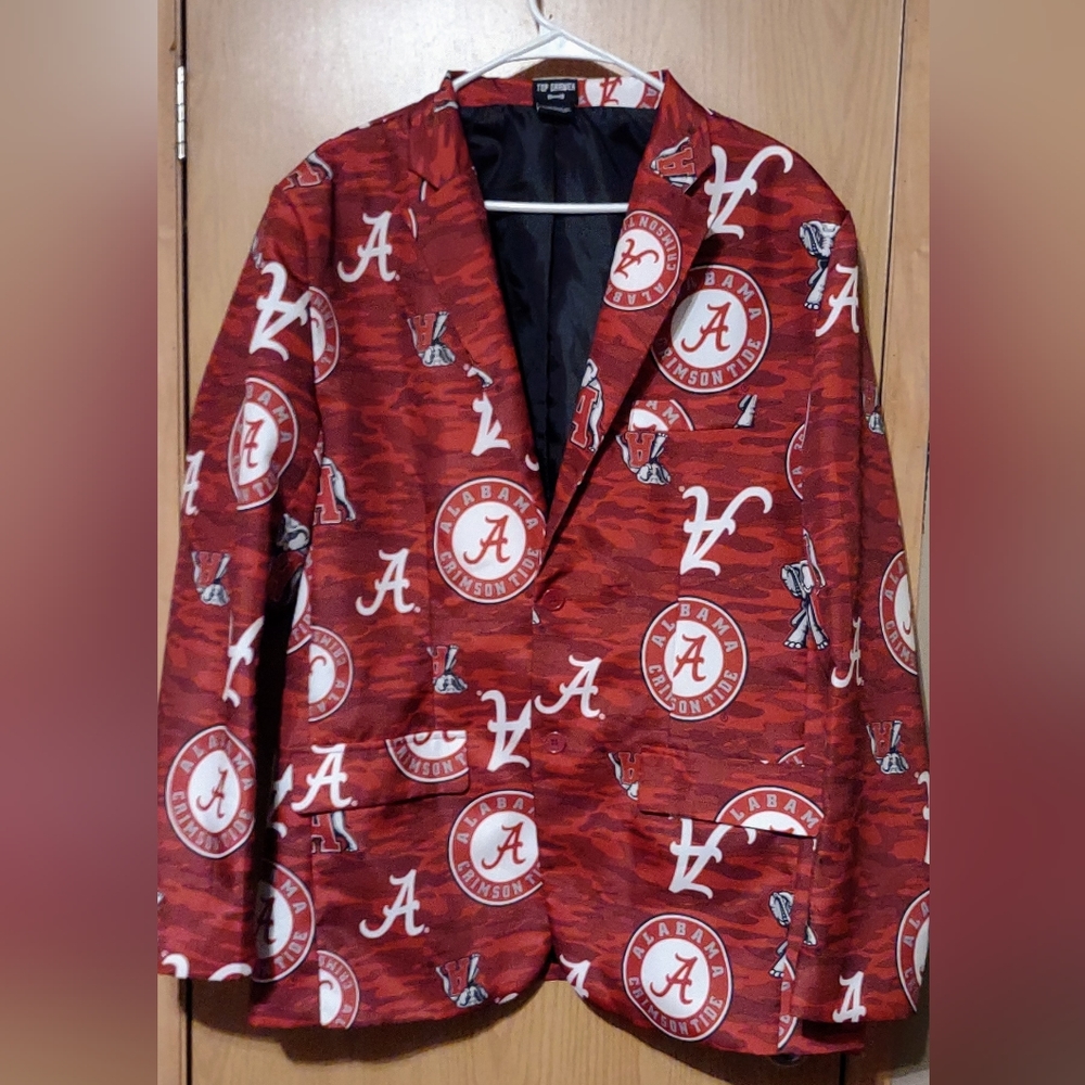 ALABAMA Crimson Tide Blazer Men's Size Large Red/White LS Lined Fake Pockets